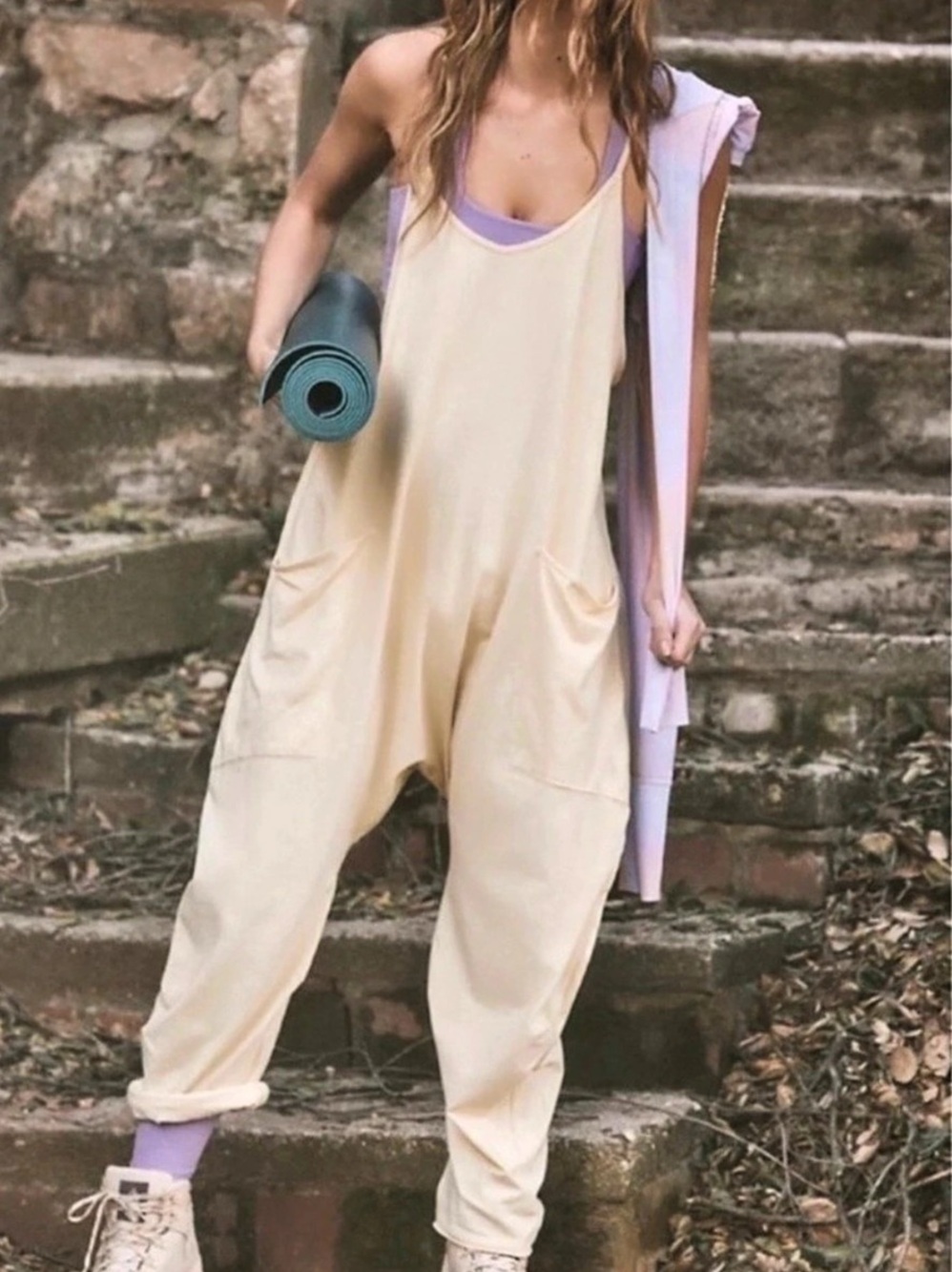 Free People Hot Shot Onesie Cream Utility Jumpsuit XS